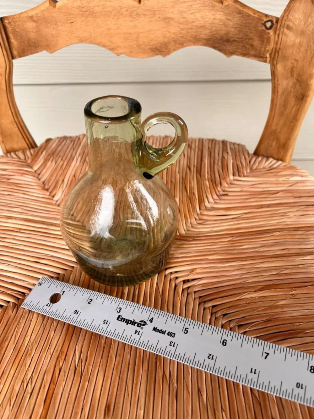 Hand blown Green art Vase Sculptural Decorative Accent flower Vase with handle 6 - Picture 3 of 4